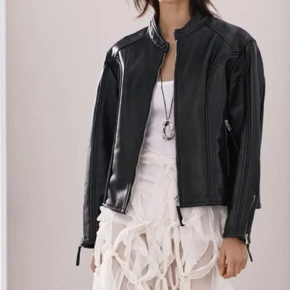 ZW COLLECTION ZIPPERED GENUINE LEATHER JACKET - Picture 11 of 16